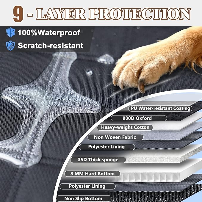 Dog Car Seat Cover for Back Seat – 900D Oxford Heavy Duty Hard Bottom Extender, Waterproof Dog Hammock with Mesh Window, Joint-Friendly Sponge Pad, Supports 600LBS – Fits Sedan/SUV - Image 5
