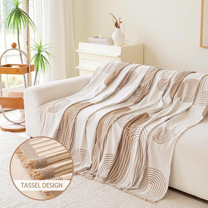 VANJOROY Boho Couch Cover for 2 3 Cushion, Sofa Slipcovers Sectional Sofa L-Shape Washable 100% Organic Chenille Couch Cover for Dogs Pets, Sofa Cover Protector Soft with Tassel,71"x 118" Khaki - Image 3