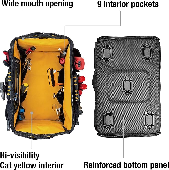 CAT 16-Inch Pro Wide Mouth Tool Bag, 18 Pockets for Tool Storage and Organization, Premium 1680D Water-Resistant Polyester Weave, Adjustable Shoulder Strap - 240044 - Image 3