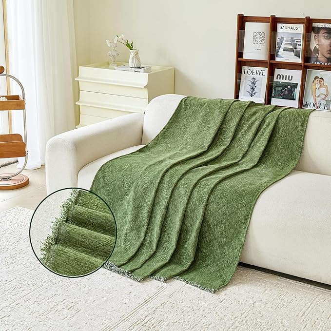 VANJOROY Green Couch Cover Chenille for 2 Cushion L-Shape Loveseat, Washable Sofa Couch Cover Protector Soft Sofa Slipcovers for Pets Dog with Tassel,71"x 102" - Image 3