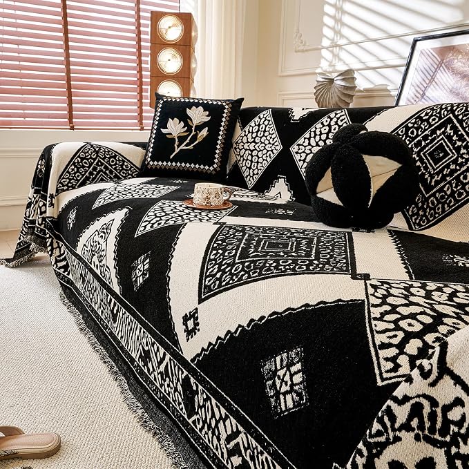 ROOMLIFE Couch Cover 3 Cushion Sofa, Washable Non Slip Furniture Sofa Protector Cover, Soft Chenille Sofa Slipcovers Sectional L Shape Dogs Couch Cover Throw Blanket with Tassels 71''X150'' - Image 6