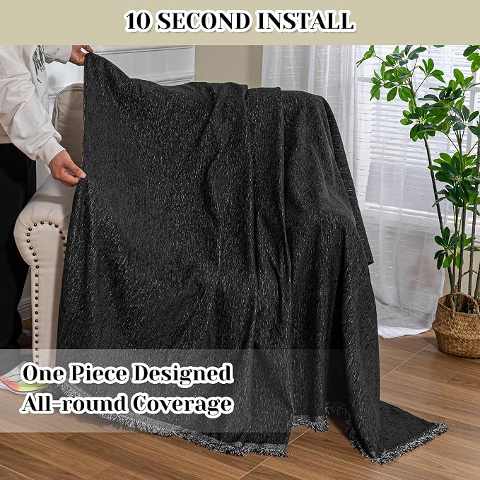 MEETSKY Oversized Chair Cover, Chenille Armchair Couch Cover for Single Sofa, Couch Cover for Dog, Recliner Chair Covers for Pet, Black, 71" X 91" - Image 5
