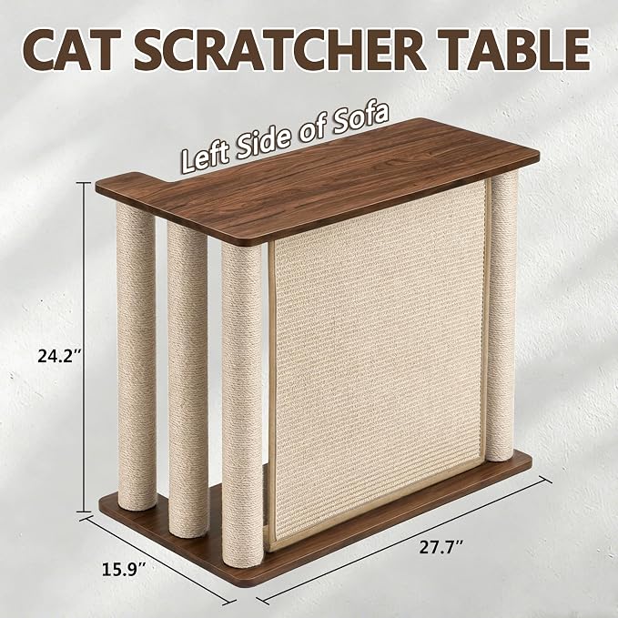 Couch End Table from Cat Scratch, Couch Protector with Sisal Scratching Post & Panel for Cat, Pet Corner for Wall & Furniture Protection, Walnut Left - Image 3