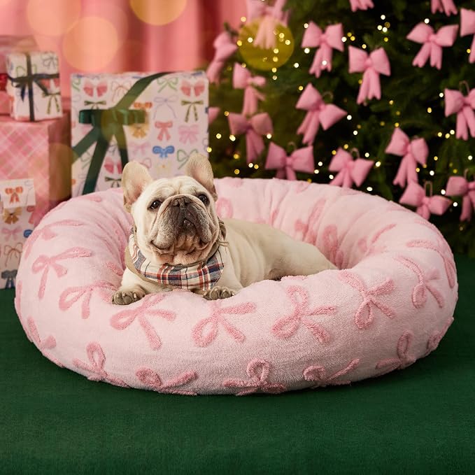LE SURE Shown on TV Donut Medium Dog Bed - Round Cat Beds for Indoor Calming Bed Gift for Pets, Home Decor Cute Modern Beds with Jacquard Shaggy Plush & Anti Slip Bottom, 30 Inch, Pink Taffy - Image 7