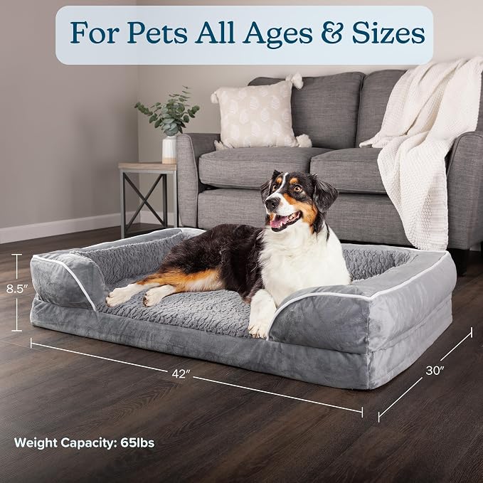 PETMAKER Orthopedic Dog Bed - 42in Dog Couch Bed with Supportive Wraparound Bolster and Removable Washable Cover - Egg-Crate Foam Extra Large Dog Bed for Pets up to 65lbs - Dog Products (Gray) - Image 4