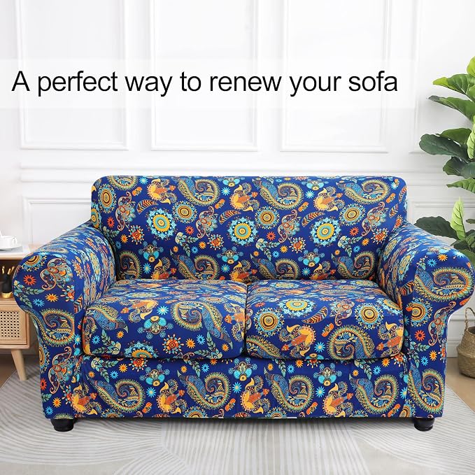hyha Stretch Couch Cover, Sofa Covers for 2 Separate Cushion Couch Washable | Loveseat Cover, Floral Pattern, Printed, 3 Pieces, 2 Seater Furniture Protector with Elastic Bottom for Dogs, Pet Friendly - Image 8