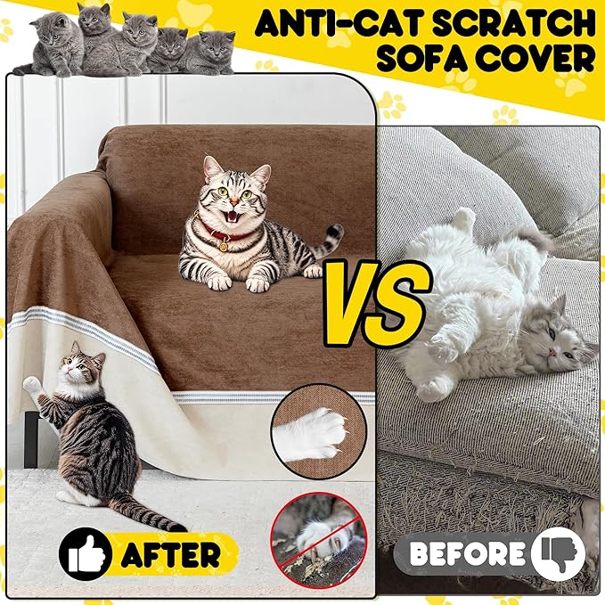 Loiion Cat Scratch Proof Furniture Protector Waterproof Sofa Cover 150"x91" | Pet-Friendly Couch Protector, Anti-Scratch & Anti-Slip Sofa Cover For Cats Dogs Kids, Machine Washable - Image 2