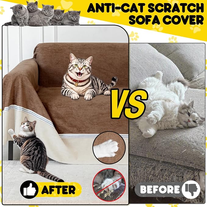 Loiion Cat Scratch Proof Furniture Protector Waterproof Sofa Cover 150"x91" | Pet-Friendly Couch Protector, Anti-Scratch & Anti-Slip Sofa Cover For Cats Dogs Kids, Machine Washable - Image 2