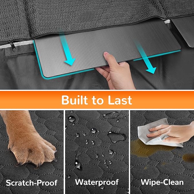 Mancro Back Seat Extender for Dogs with Detachable Mat,Hard Bottom Car Seat Cover for Dogs Supports 400lbs, Waterproof Dog Car Seat Cover for Back Seat, 600D Scratch-Proof Dog Hammock for Car,Black