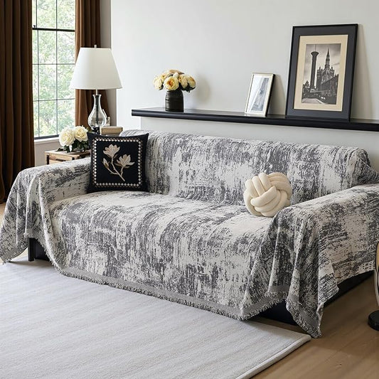 MEETSKY Couch Cover Boho Sofa Covers Couch Covers for 3 Cushion Couch Sofa Pet Friendly, Washable Abstract Geometric Sofa Slipcover L-Shape Sectional Sofa Cover with Tassel, 91" x 134", Deep Grey by MEETSKY