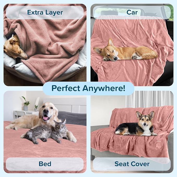 Waterproof Pet Blanket - 50x60-Inch Reversible Sherpa Fleece Throw Protects Couches, Cars, and Beds from Spills, Stains, and Fur by PETMAKER (Pink) - Image 6