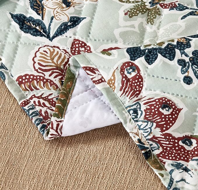 Brilliant Sunshine Green Vintage Flowers Loveseat Cover, 54" seat | Non Slip Sofa Cover, Quilted Furniture Protector, Large Washable Love Seat Slipcover for Pets, Dogs & Cats - Image 4