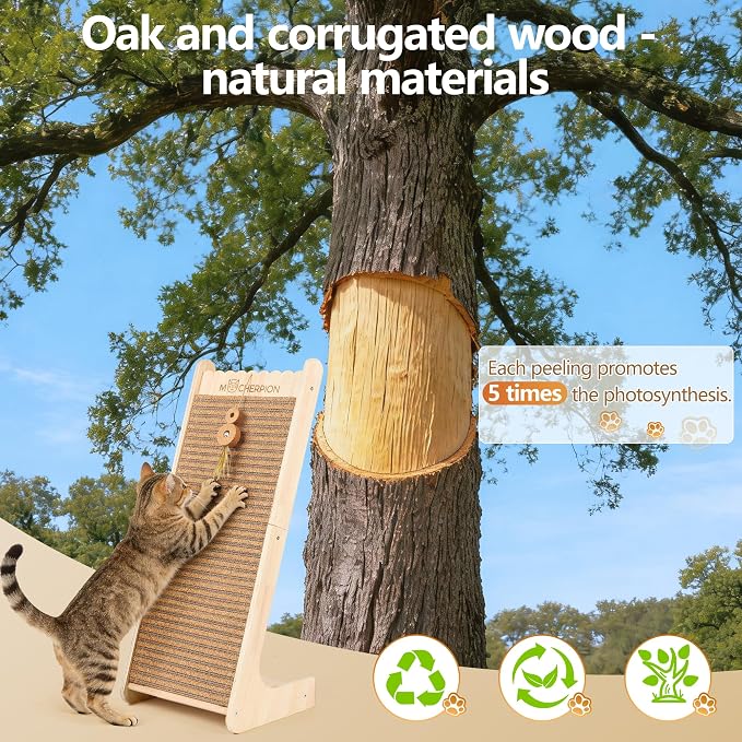 Natural Cork Cat Scratching Post-Cat Scratchers- Scratch Pads for Indoor-Cats Scratching Board-Cat ramp-cat Scratch Cardboard with Toy,Include 2 Pcs Replaceable Pads-Eco-Friendly Sustainable-Cat Gift - Image 6