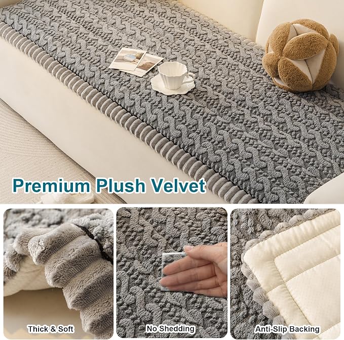 KRFOONN Couch Cover for Dogs Washable Pet Couch Covers for 2 Cushion Sofas Non-Slip Dog Sofa Protectors Cushion Covers Soft Sofa Slipcovers Cushion Protector for Pets Mat (Pattern Grey, 27.6" x 59") - Image 6
