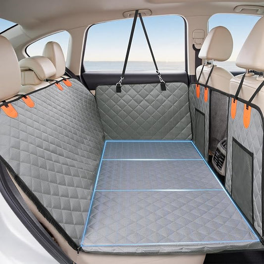 Dog Car Seat Cover 400LBS Hard Bottom Back Seat Extender for Dogs | Waterproof Polyester, Anti-Slip Surface, 3 Removable Hard Plates, Side Storage Pockets, 4-Mode Convertible by Unknown