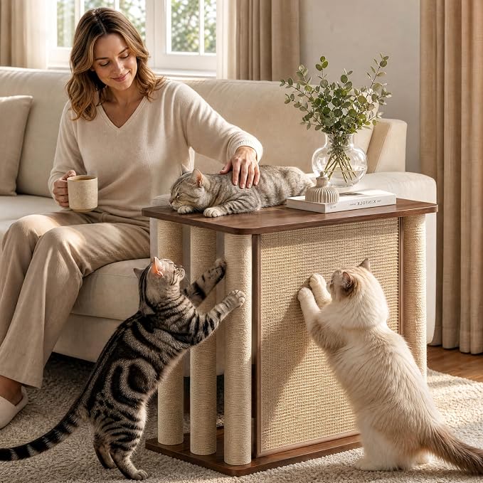 Couch End Table from Cat Scratch, Couch Protector with Sisal Scratching Post & Panel for Cat, Pet Corner for Wall & Furniture Protection, Walnut Left - Image 2