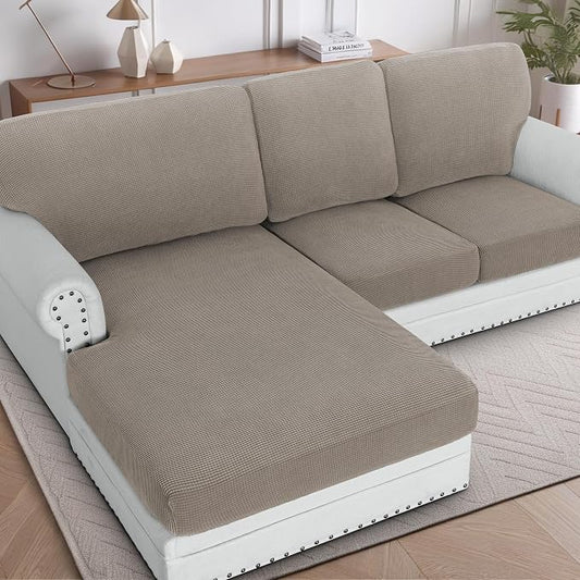 H.VERSAILTEX Sectional Couch Covers 3 Pieces Sofa Seat Cushion Covers L Shape Separate Cushion Couch Chaise Cover for Both Left/Right Sectional Couch (Seat Only: 1 Chaise + 2 Sofa, Taupe) by HVERSAILTEX
