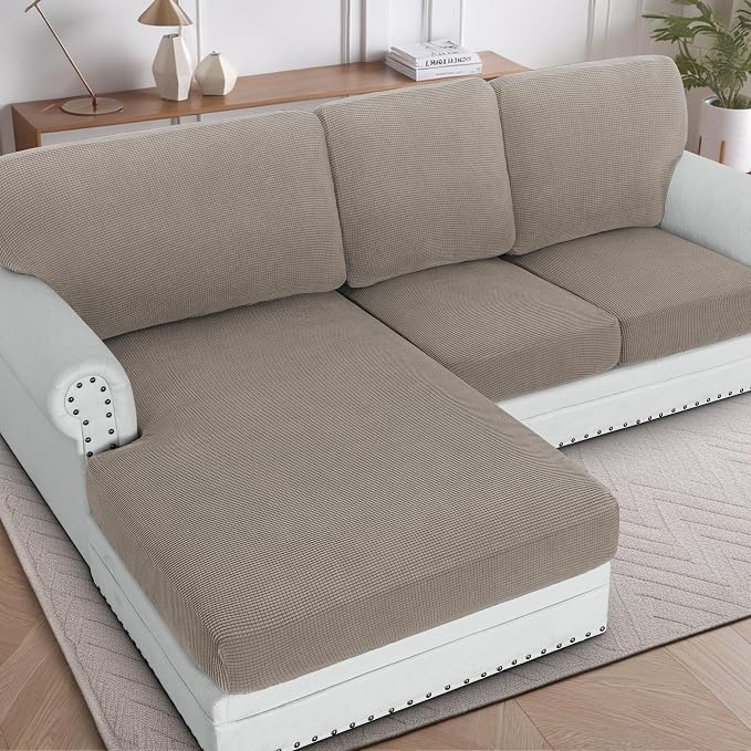 H.VERSAILTEX Sectional Couch Covers 3 Pieces Sofa Seat Cushion Covers L Shape Separate Cushion Couch Chaise Cover for Both Left/Right Sectional Couch (Seat Only: 1 Chaise + 2 Sofa, Taupe) by HVERSAILTEX