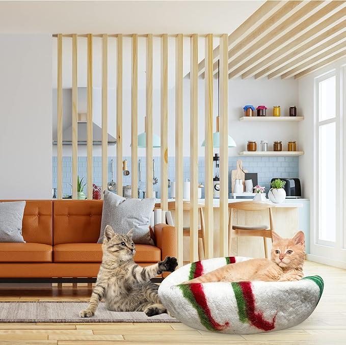 Woolygon Premium Felt Cat Cave Bed – Wool Kitty Beds Handcrafted Kitten Caves Bed for Indoor Cats - Made from Merino Wool, Foldable Cat Hideaway Covered Cat House Pod (Candy Swirl) - Image 7
