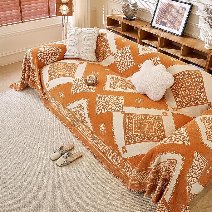 ROOMLIFE Couch Cover 3 Cushion Sofa, Washable Non Slip Furniture Sofa Protector Cover, Soft Chenille Sofa Slipcovers Sectional L Shape Dogs Couch Cover Throw Blanket with Tassels 71''X134'' - Image 3