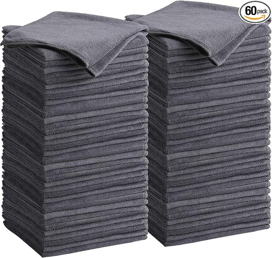 Nuenen Microfiber Cleaning Cloths for Cars 16 x 16 Inch Ultra Absorbent Car Towels Drying Reusable Cleaning Supplies House Kitchen Window Microfiber Towel (Gray,60 Pcs) by Nuenen