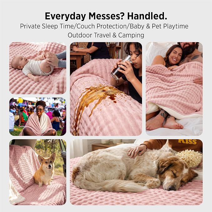 Bedsure Bubble Waterproof Blanket for Couch - Soft Fleece Reversible Dog Blankets for Small Dogs, Waterproof Couch Sofa Cover Bed Protector, Pink/Beige, Baby Size 30x40 inches - Image 4