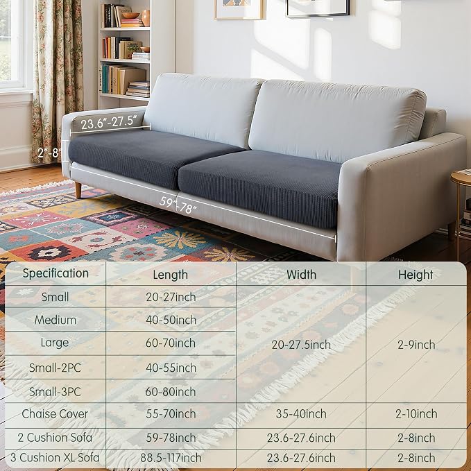 CHUN YI 2 Piece Couch Cushion Covers for Sofa Seat Slipcovers Suitable with Spandex Jacquard Washable Fabric (2 Piece Sofa Cushion Covers, Grey) - Image 3