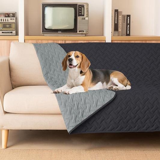 gogobunny 100% Double Sided Waterproof Dog Blanket Soft Pet Bed Cover Reversible Protect Furniture Couch Sofa Car for Puppy Cat (Dark Charcoal/Light Charcoal, 52x82 Inch (Pack of 1)) by gogobunny