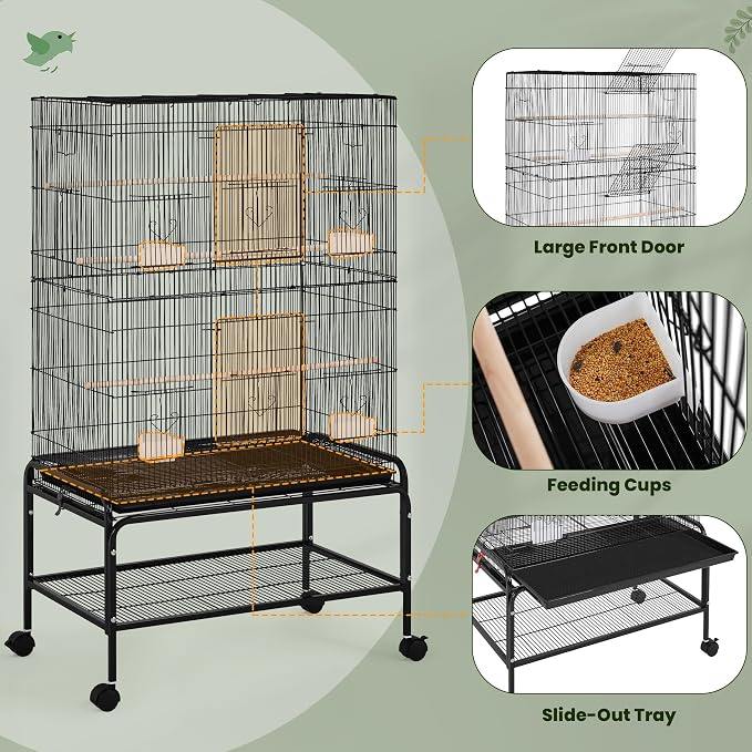 Yaheetech 53'' Large Bird Cage Budgie Cage for Parakeets Cockatiels Conures Lovebirds Parrots with Rolling Stand - Image 4
