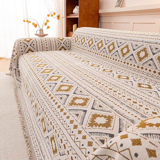 ROOMLIFE Couch Cover 3 Cushion Sofa, Washable Non Slip Furniture Sofa Protector Cover, Soft Chenille Sofa Slipcovers Sectional L Shape Dogs Couch Cover Throw Blanket with Tassels 71''X134'' - Image 4