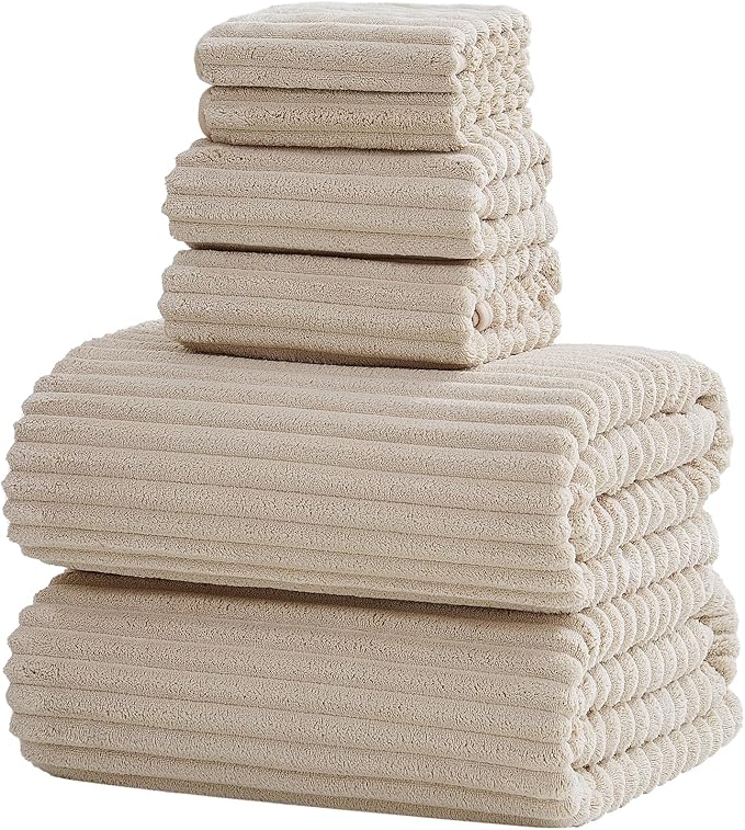 6 Piece Bath Towel Set, 30"x60" Microfiber Towels, Beige | Quick dry, Highly Absorbent, Lightweight，shower towels for bathroom gym，2 large towels, 2 hand towels, 2 washcloths by NALIVO