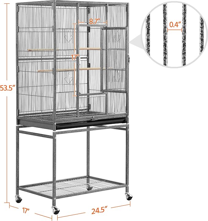 Yaheetech 54-inch Wrought Iron Standing Large Parrot Parakeet Flight Bird Cage for Small Parrot Sun Parakeet Green Cheek Conure Lovebird Budgie Finch Canary Bird Cage with Stand - Image 3