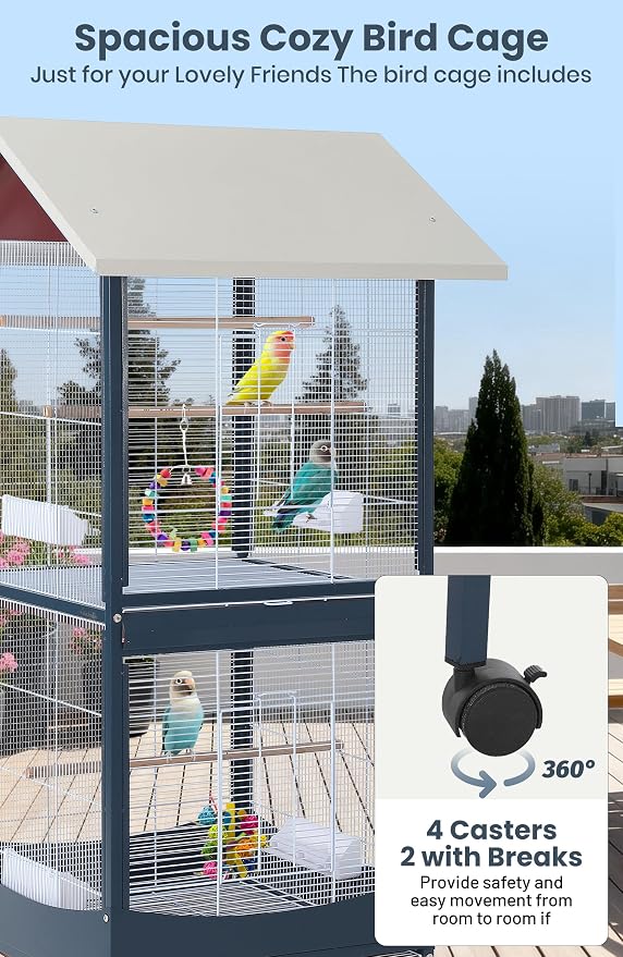 Garvee Bird Cage, 66''H Extra Large Bird Cage, w/Removeble Tray, Waterproof Roof, Easy to Clean, Lockable Caster, Indoor& Outdoor Application for Conure,Macaw,Budgie,Cockatiel,Lovebirds,Parakeet | w/Removeble Tray, Waterproof Roof, Easy to Clean, Locka... - Image 4
