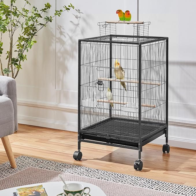 Yaheetech 35 inch Wrought Iron Bird Cage w/Play Open Top and Rolling Stand for Small Birds Like Parrots Conure Lovebird Cockatiel Lovebirds Budgies - Image 2