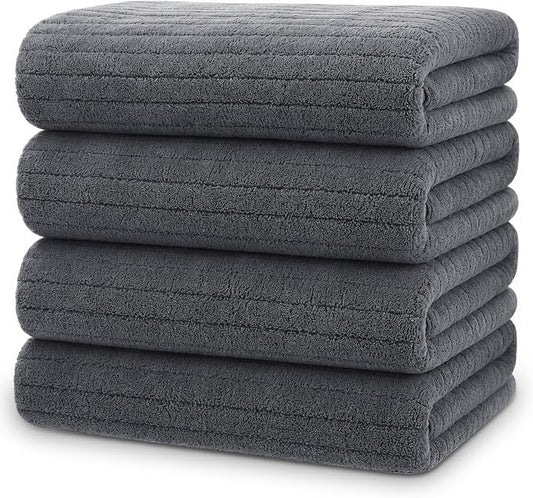 4 Pcs Extra Large Bath Towel Set 35"x70" Dark Gray Oversized Microfiber Bathroom Sheet Soft Coral Fleece Absorbent Quick Dry Towel with Hanging Loop for Adult Body Beach Hotel Home Spa by Unknown