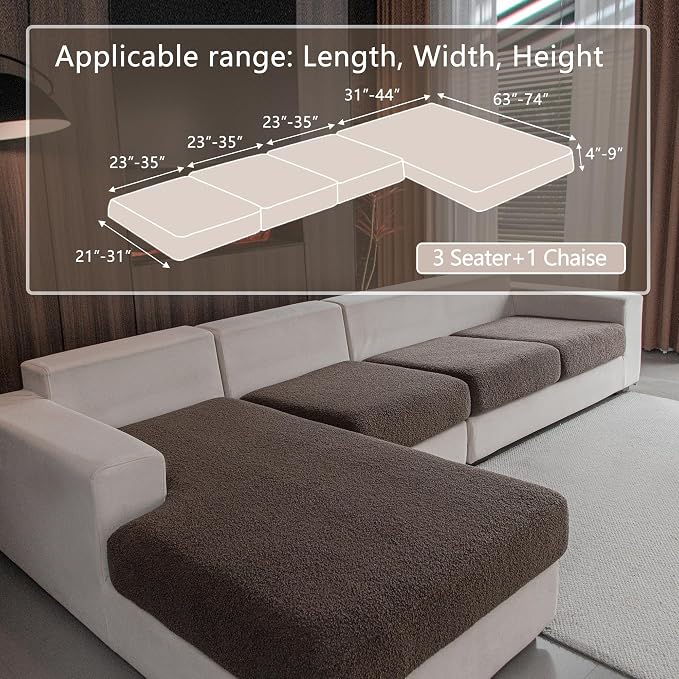 OHSIO Couch Cushion Covers for Sectional Sofa, Stretch Soft Sofa Slipcovers Washable Wear-Resistant Universal Furniture Protector for Living Room(3 Seaters Covers+1 Chaise Cover, Brown) - Image 2