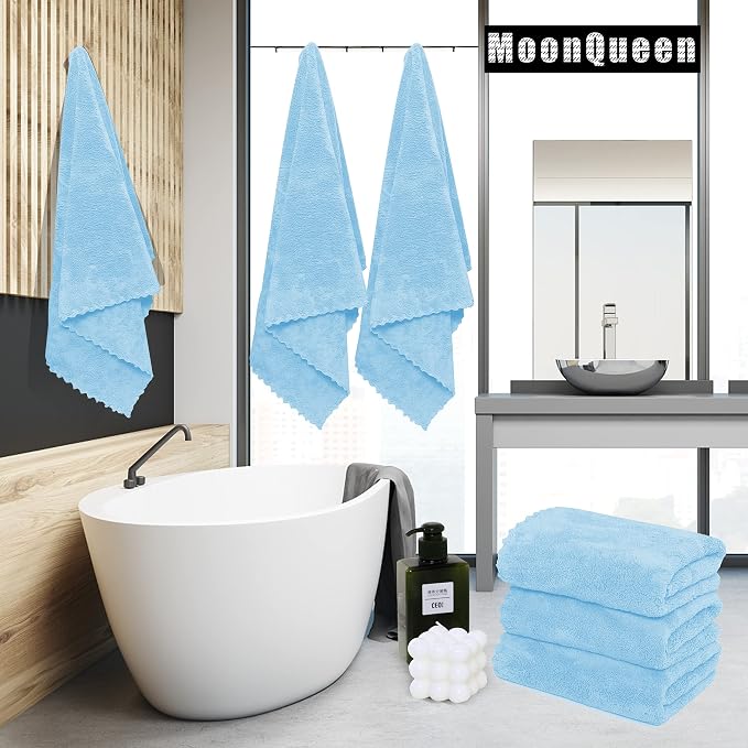 MOONQUEEN 2 Pack Premium Bath Towel Set - Quick Drying - Microfiber Coral Velvet Highly Absorbent Towels - Multipurpose Use as Bath Fitness, Bathroom, Shower, Sports, Yoga Towel (Aquamarine) - Image 2