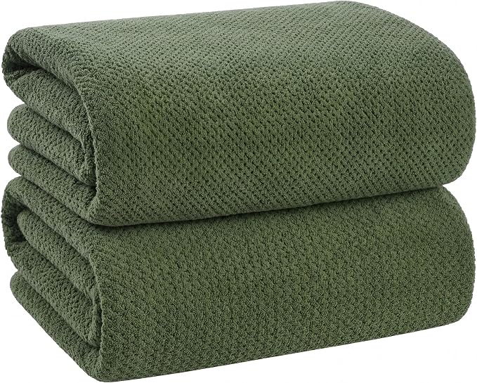 Bath Sheets 40x80 Inches 2-Piece, Extra Large Bath Towels, Soft Absorbent Quick Dry, Microfiber Towels for Bathroom Beach Pool Gym Spa, Olive Green by BXRBXRTowels