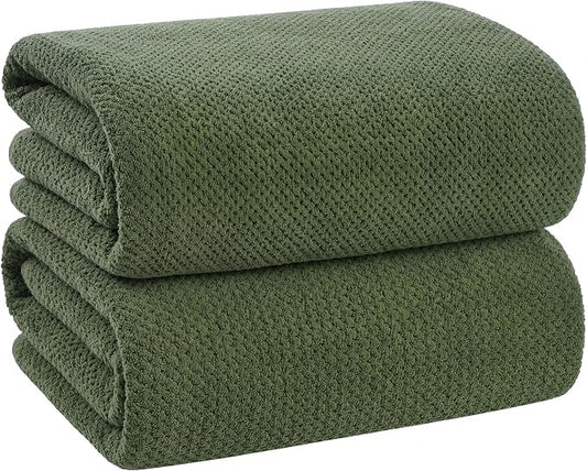 Bath Sheets 40x80 Inches 2-Piece, Extra Large Bath Towels, Soft Absorbent Quick Dry, Microfiber Towels for Bathroom Beach Pool Gym Spa, Olive Green by BXRBXRTowels