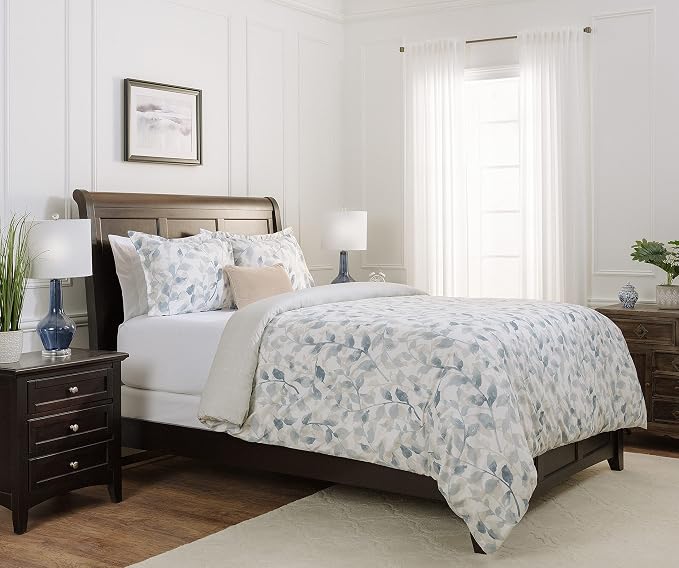 Chanasya Premium Layered Leaf Duvet Cover Set - Duvet Cover (90” x 90”) & 2 Pillow Shams (20” x 26”) - 3-Piece Set, Queen Size, Blue Taupe - Image 3