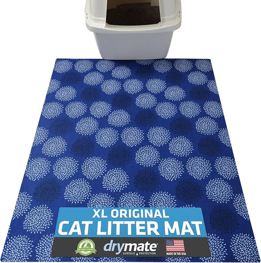 Drymate Cat Litter Box Mat, Litter Trapping Mat, Dark Blue, 29x36 XL | Waterproof, Urine-Proof, Absorbent, Machine Washable, Soft on Paws, Contains Mess, Protects Floors, Kitten Supplies, USA Made by Drymate