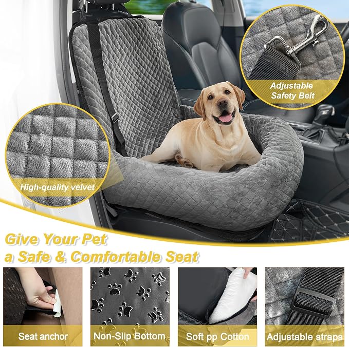 Dog Car Seat for Small Medium Dogs,Detachable Washable Travel Safety Pet Booster Seat, Comfy Ultra Soft and Multifunctional Car Travel Bed,Grey - Image 3