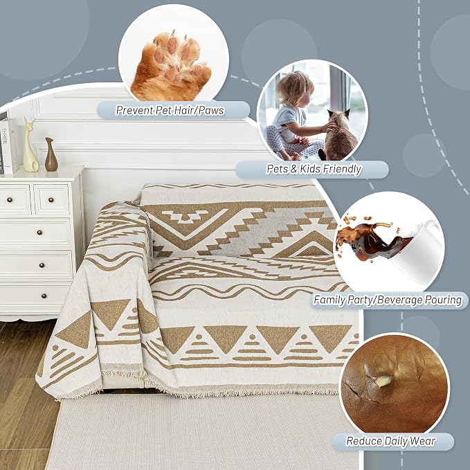 MYSKY HOME Couch Cover for Sectional Sofa Set for Dog Cat Pets Couch Cover 3 Seat Sofa Chenille Boho Geometric Furniture Sofa Cover Washable Couch Protector Multi-Use Couch Covers Blanket,71" X134" - Image 4