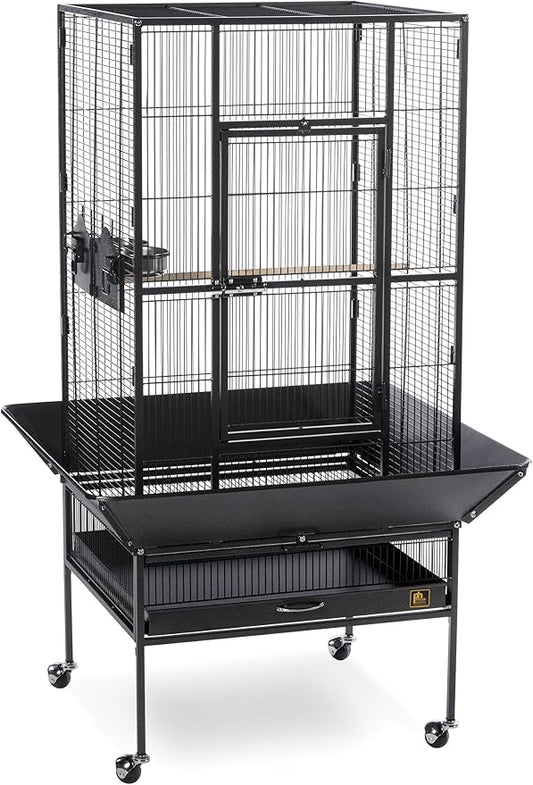 Prevue Pet Products Park Plaza Bird Cage - Large Steel Cage with Rolling Stand, Seed Guards, and Perches, Ideal for Cockatiels and Medium Birds - Black Hammertone by PrevuePetProducts