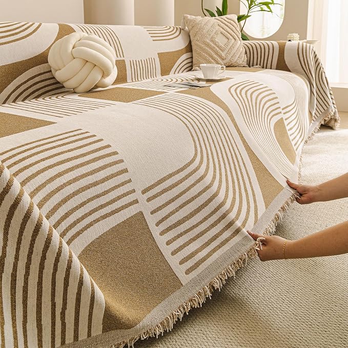 Heavy Duty Couch Cover for Sofa, Soft Chenille Pet Blanket, Anti-Slip Scratch-Resistant Protector, Modern Washable Furniture Shield Dogs 71"x91",Khaki - Image 5