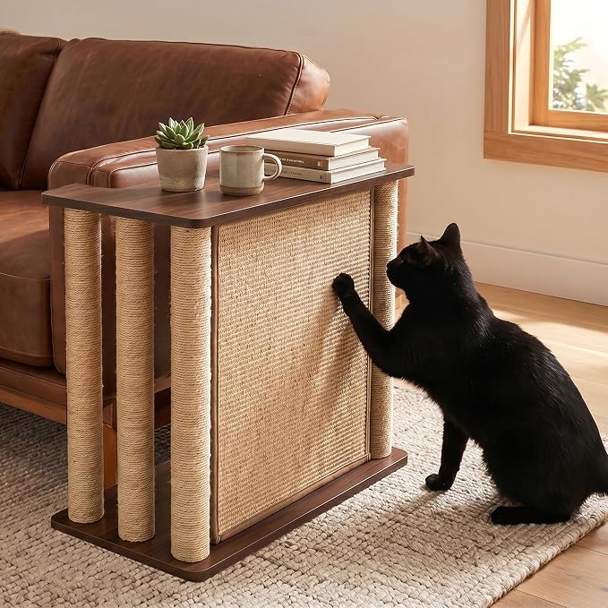 Couch End Table from Cat Scratch, Couch Protector with Sisal Scratching Post & Panel for Cat, Pet Corner for Wall & Furniture Protection, Walnut Left - Image 8