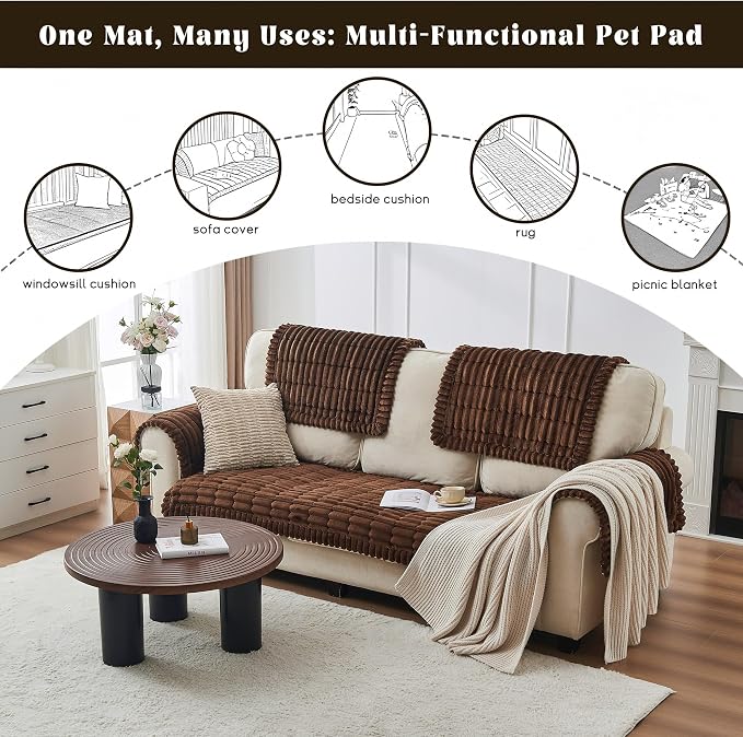 beeweed Couch Covers for Sofa, Couch Covers for Dogs Washable, Non Slip Plush Sofa Slipcovers, Couch Furniture Protector Pet Friendly, Brown, 27.6” x 82.7” - Image 7