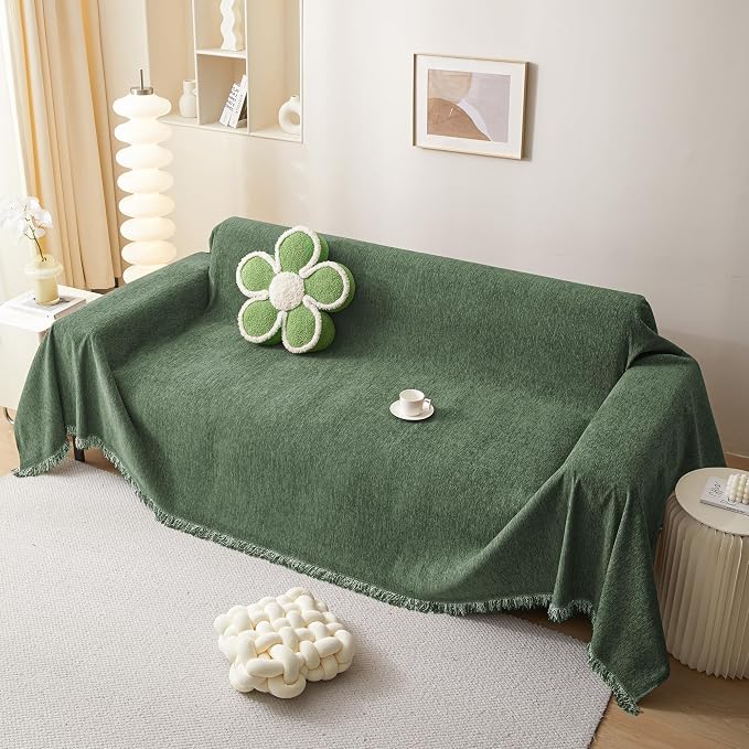 MEETSKY Oversized Sectional Couch Cover, Sofa Cover for 3 Cushion Washable Sofa Covers for Living Room Couch Slipcovers for Dogs Couch Protector, 91" x 150", Moss Green - Image 8