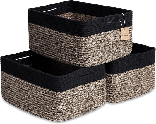 NaturalCozy Storage Baskets 16.8”x13”x7.6” Cotton Rope Woven Baskets for Organizing 3-Pack | Toy Storage Bins | Basket for Shelves, Laundry, Blanket, Clothes, Closet, Kitchen, Bathroom, Gifts by NaturalCozy