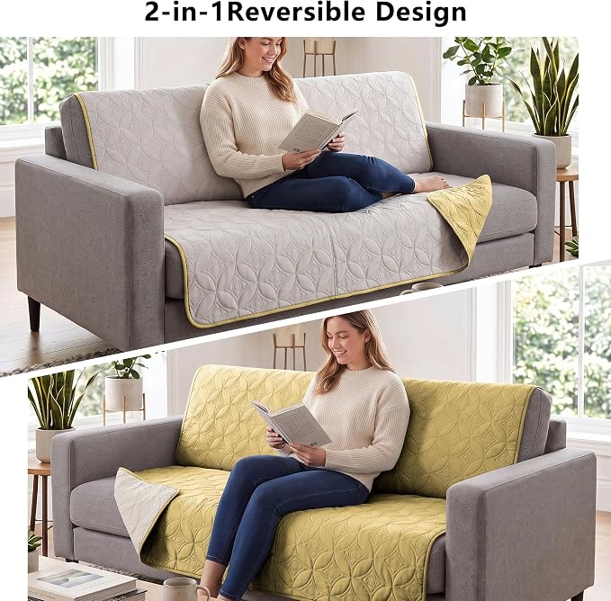 Waterproof Dog Bed Cover Pet Blanket for Furniture Bed Couch Sofa Reversible (Sand+Cream, 82x82 Inches) | TPU Leak-Proof Liner, Lightweight & Reversible, Fits Chair, Sofa, Bed, 82" x 82" , Sand/Cream - Image 4